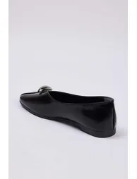 Black Accessory Detailed Square Toe Women's Ballerinas - 3