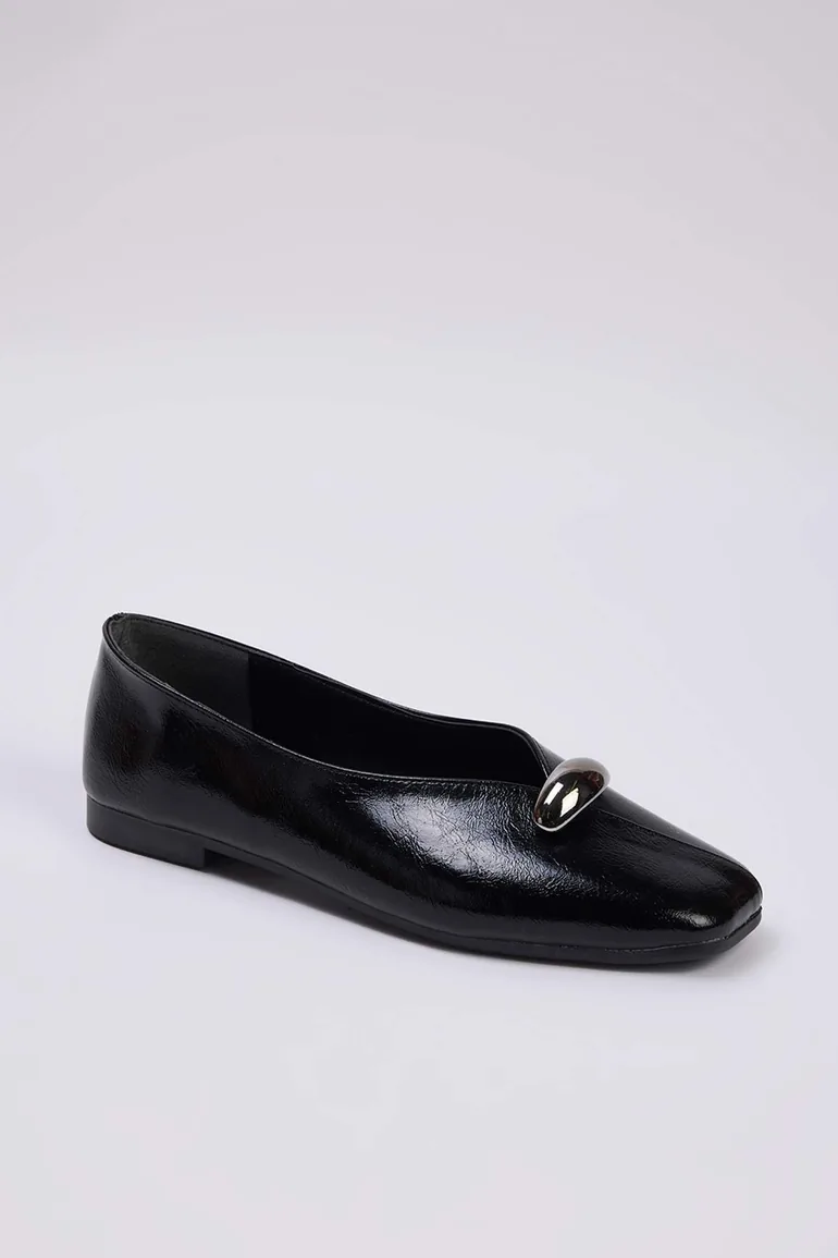 Black Accessory Detailed Square Toe Women's Ballerinas - 1