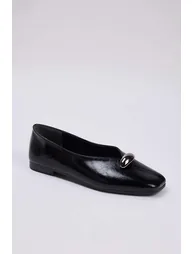 Black Accessory Detailed Square Toe Women's Ballerinas - 1