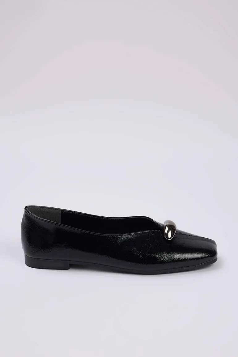 Black Accessory Detailed Square Toe Women's Ballerinas - 2