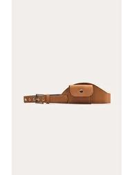 Brown Faux Suede Mini Pocket Belt - 1