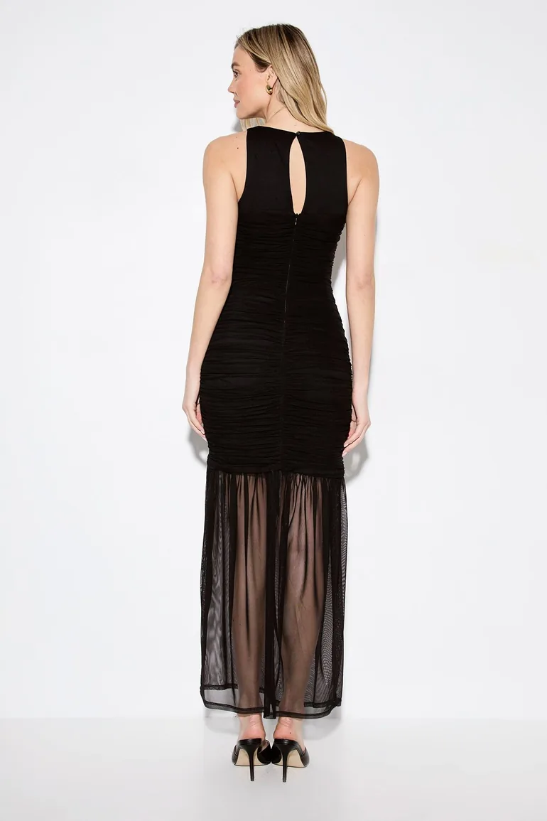 Ruched keyhole front mesh maxi dress - 2