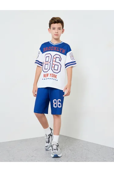Boys Graphic V Neck Jersey T-Shirt and Shorts Set