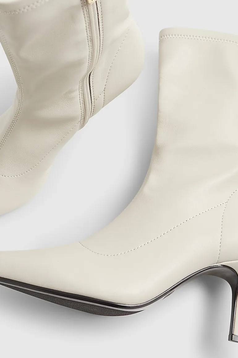 White High Sock Heeled Ankle Boots - 3