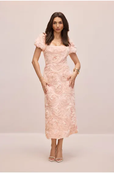 Molly Floral Applique Square Neck Midi Dress