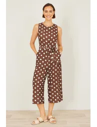 Yumi Brown Polka Dot Culotte Jumpsuit