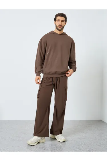 Men Brown Printed Oversized Hoodie
