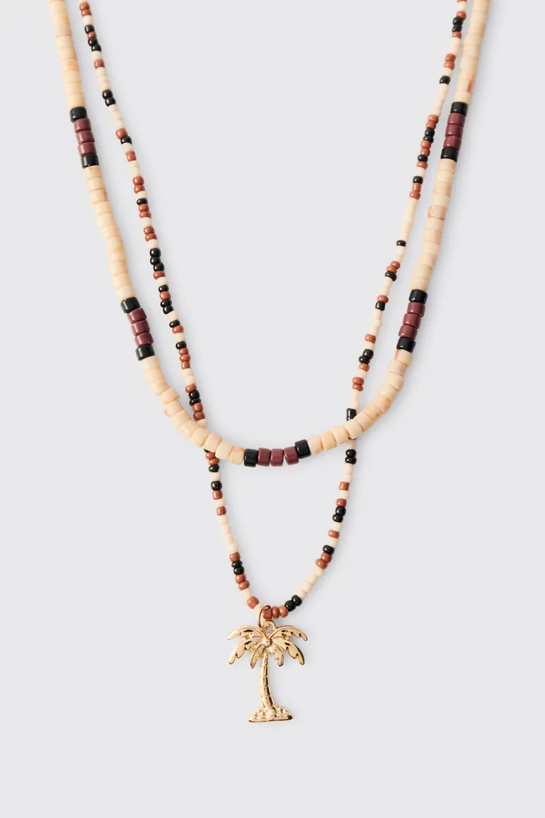 Palm Tree Beaded Necklace - gold - 1