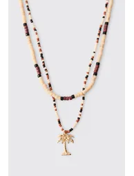 Palm Tree Beaded Necklace - gold - 1