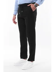 Black Slim Fit Waist Tie Detail Fabric Woven Trousers - 1