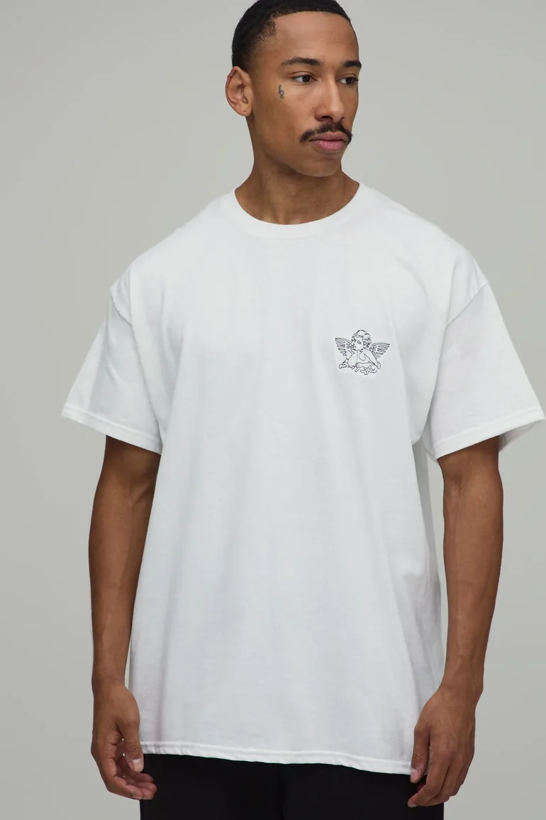 Oversized Angel Embroidered T-Shirt - white