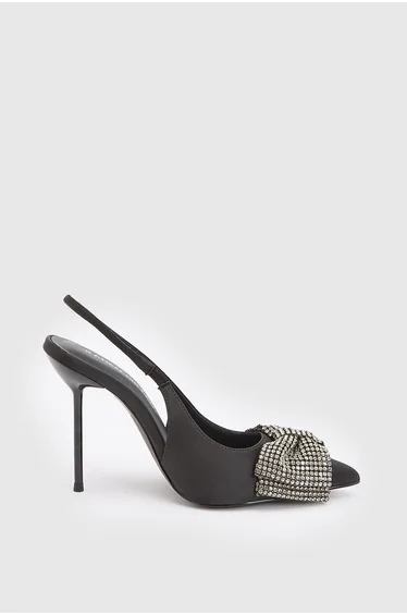Satin Embellished Bow Slingback Heeled Shoe