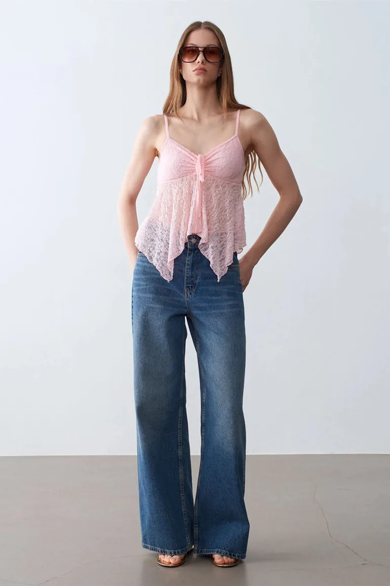 DILVIN Lace Tie-front Sleeveless Blouse