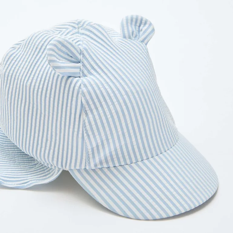 Striped Cap with Neck Flap and Ears BLUE - 3