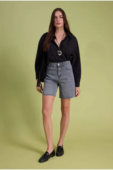 Gray High Waist City Boy Denim Shorts