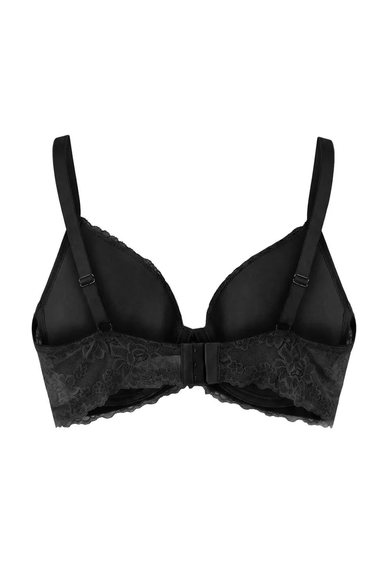 Black Covered Underwire Lace Detailed Plus Size Bra - 5