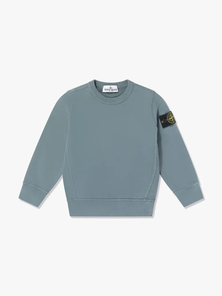 Stone Island Boys Brushed Cotton Fleece Sweatshirt in Blue
