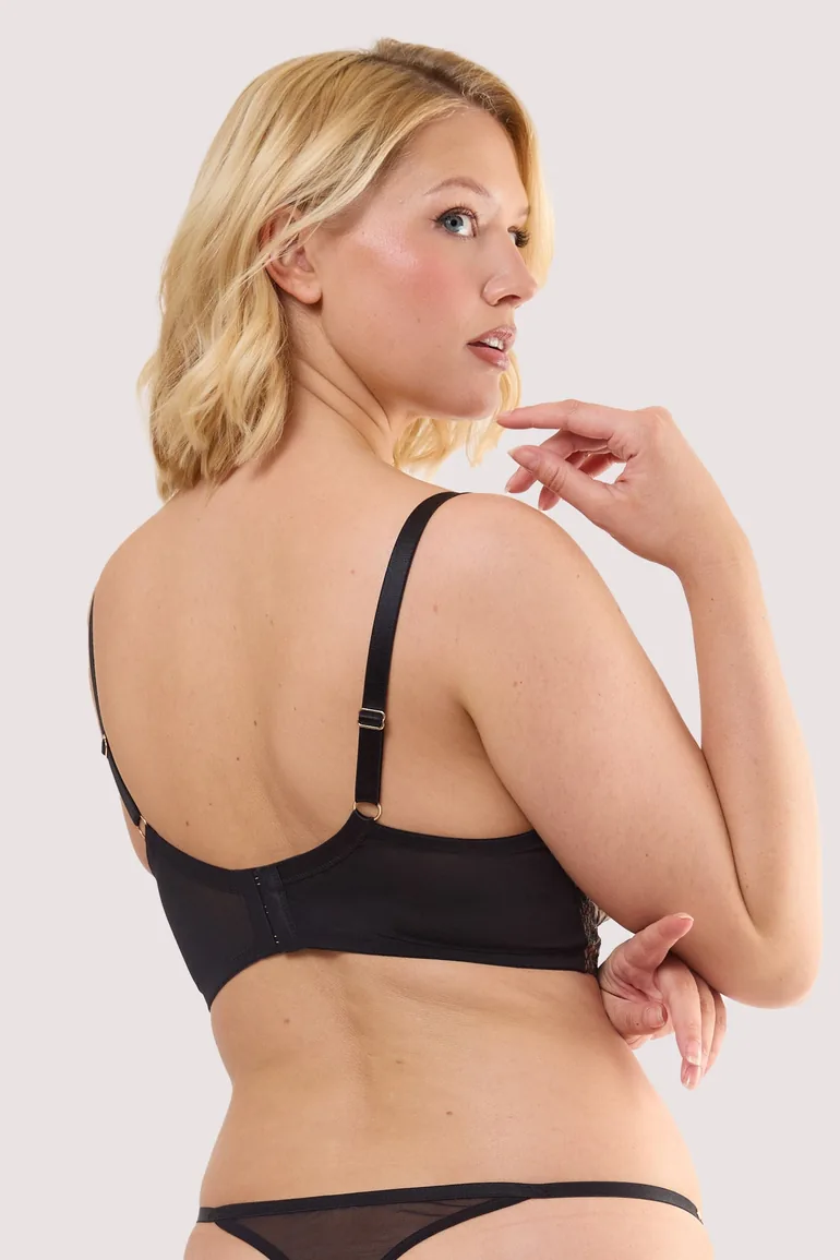 Cindy Black Floral Embroidery Longline Bra - 4
