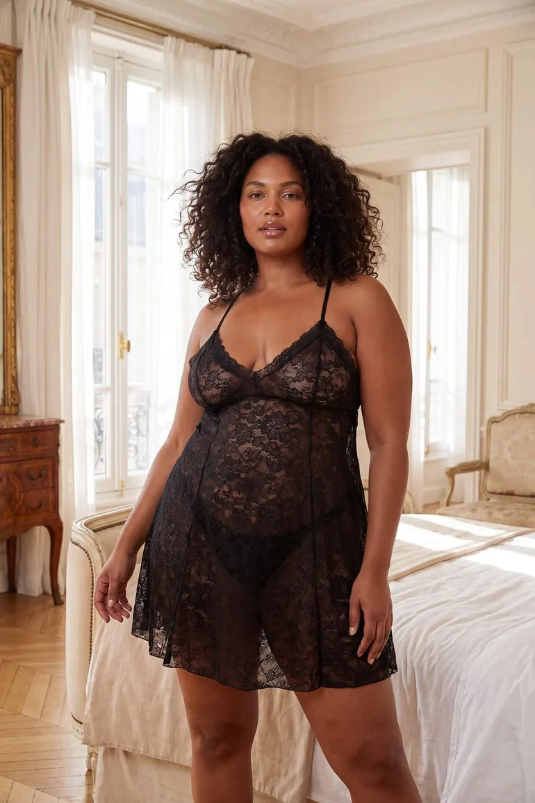 Black Lace Pack Plus Size Babydoll - 4