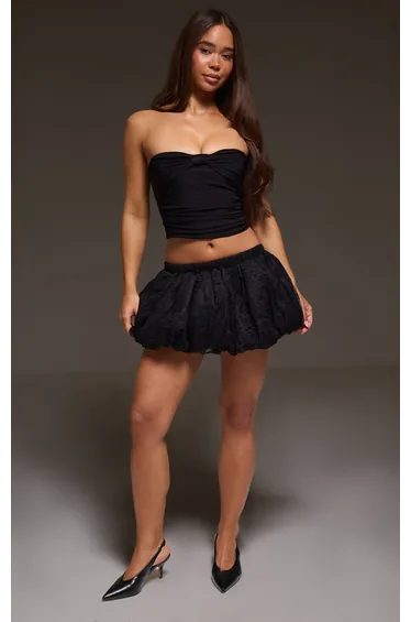 Black Lace Bubble Hem Mini Skirt