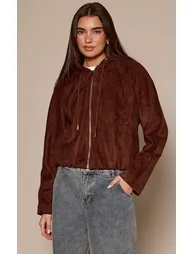 Dark Chocolate Suede Hoodie Jacket - 5