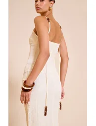 Natural Textured Beaded Detail Strappy Maxi Dress - 3