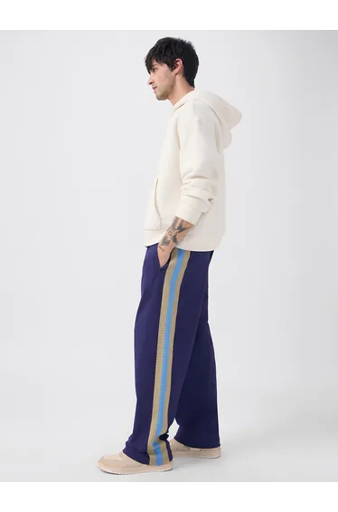 Men Blue Side Striped Panel Korean Joggers