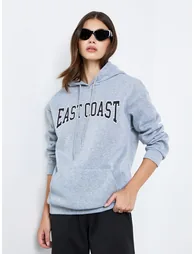 Women Grey Slogan Print Oversized Hoodie - 1