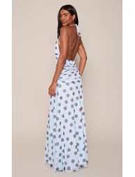 Blue Polka Dot Chiffon Halterneck Maxi Dress - 2