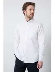 White Long Sleeve Linen Blend Shirt - 1