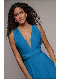 Multiway Mini Dress - Teal Blue by Goddiva - 2