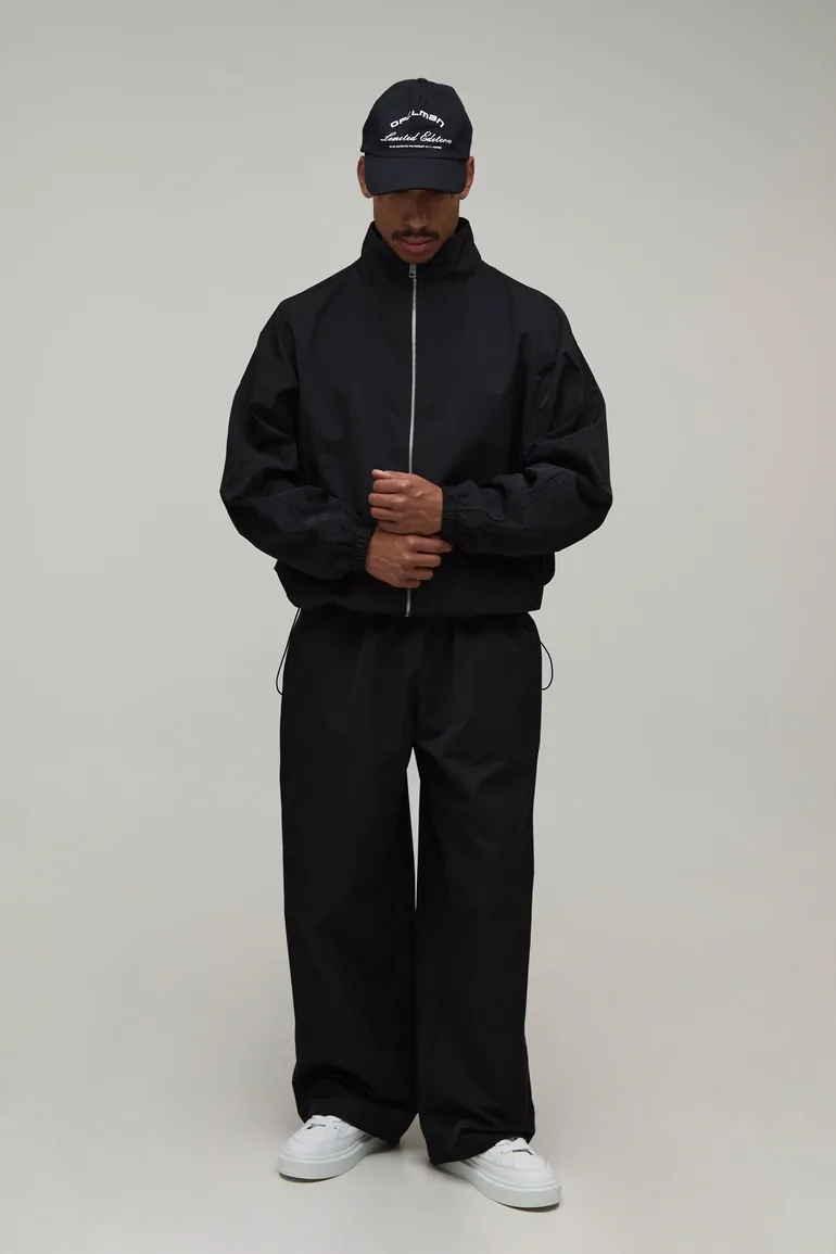 Parachute Fit Nylon Panelled Joggers - black