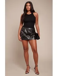 Shape Black Faux Leather Metal Studded Mini Skirt - 6