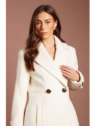 Ivory Wide Collar Button Front Occasion Maxi Coat - 3
