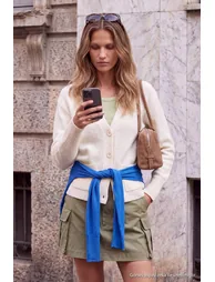Wardrobe Essentials Ecru Soft Textured Basic Wide Fit Special Quality Knitwear Cardigan - 2