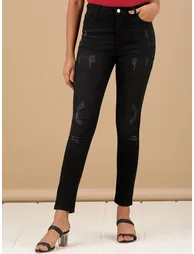 Women Black Skinny Fit Solid Jeans