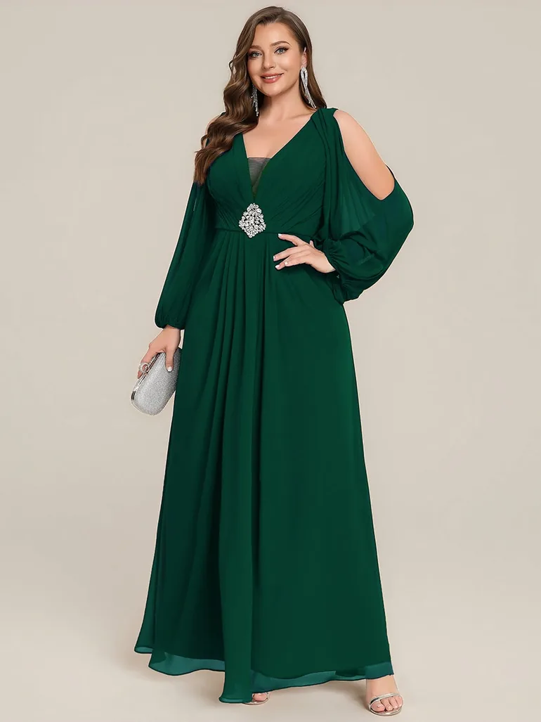 ever MARINA|Rhinestone Embellished Chiffon Lantern Sleeve Wedding Guest Dress - 5
