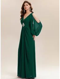 ever MARINA|Rhinestone Embellished Chiffon Lantern Sleeve Wedding Guest Dress - 3