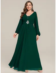 ever MARINA|Rhinestone Embellished Chiffon Lantern Sleeve Wedding Guest Dress - 8