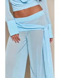 Blue Chiffon Ruched Tie Trousers Co-ord - 3