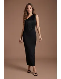 One Shoulder Fringe Maxi Dress