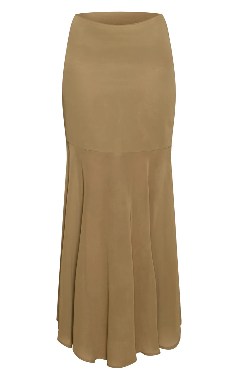 Dark Olive Chiffon Fishtail Maxi Skirt - 4