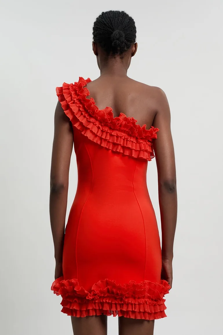 Drama Ruffle Asymmetric Mini Dress - 2
