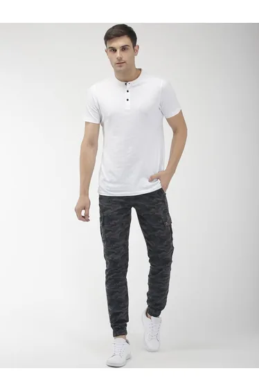 Men Grey Slim Fit Camouflage Cargo