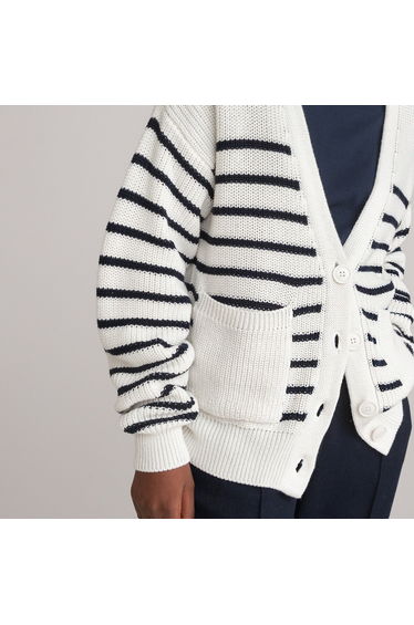 Breton Striped Cardigan in Cotton Mix with Button Fastening product thumbnail 4