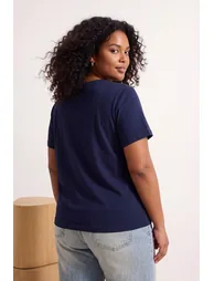 Red-Navy Blue 2'Li Package Basic V-Neck %100 Cotton Knitted Large Size T-Shirt - 9