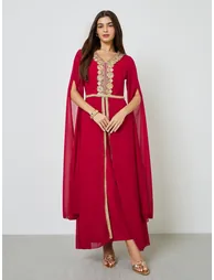 Red Lace Patch Detail Maxi Kaftan - 2
