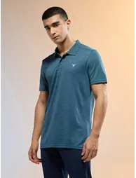 Men Teal Slim Fit Melange Polo - 2