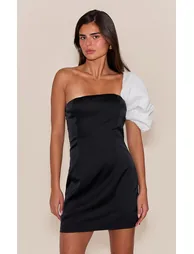 Black Satin Bow Drape Bodycon Dress