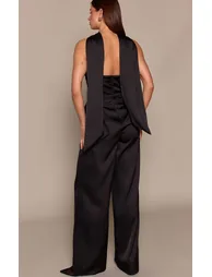 Black Satin Bandeau Scarf Detail Jumpsuit - 1